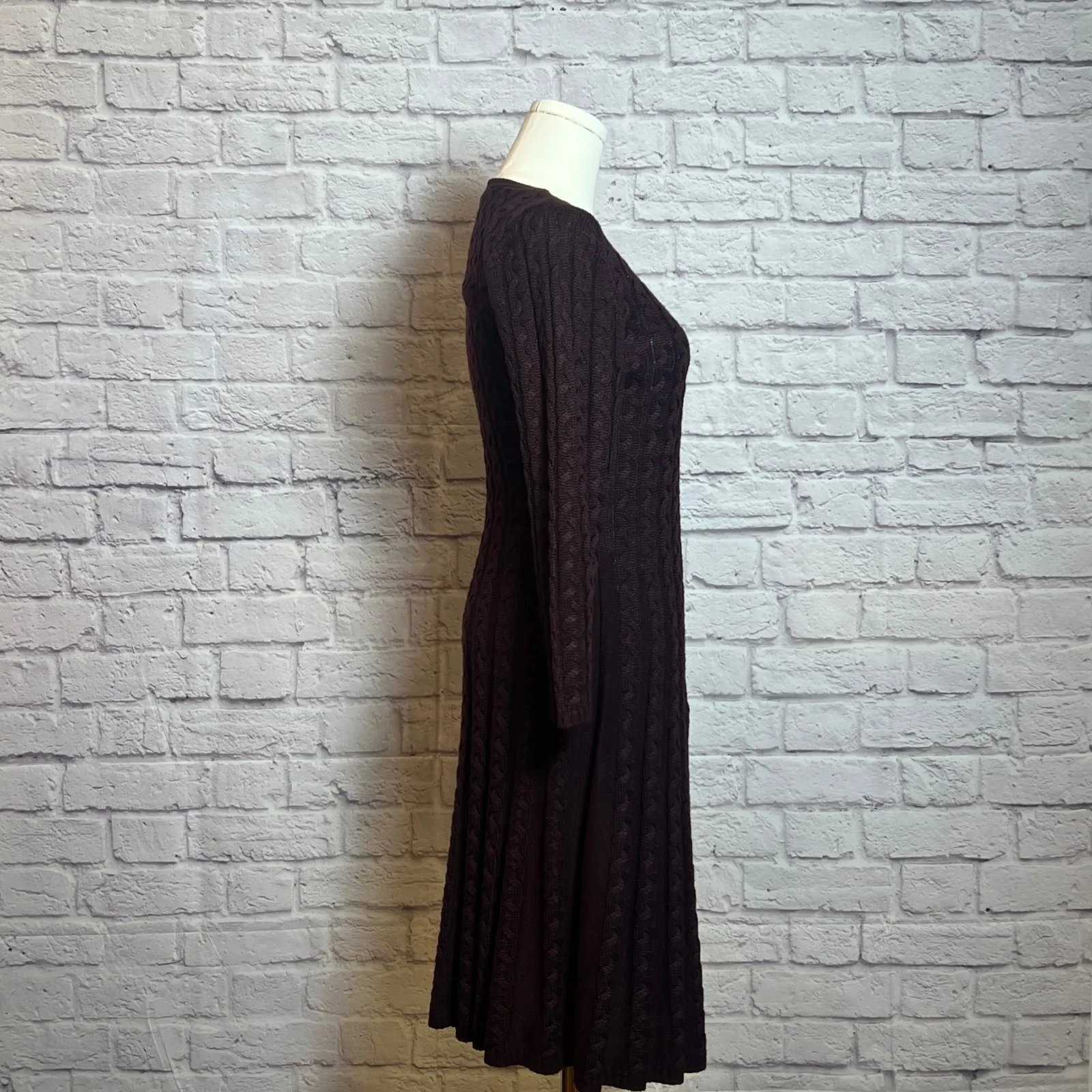 Jessica Howard Women's Size S Burgundy Cable Knit Sweater Dress Long Sleeve - Image 3