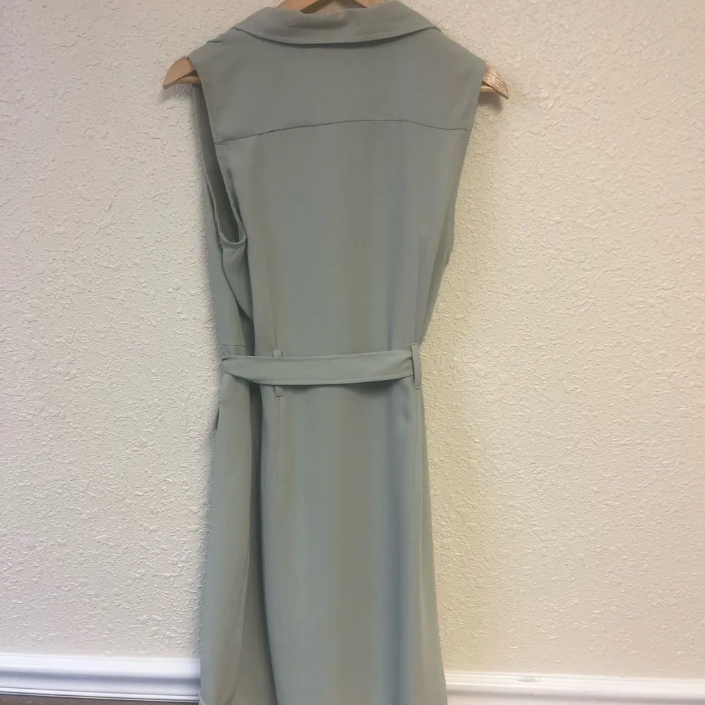 Sharagano Wrap-Front Trench Dress | Sage Green Size 12 Sleeveless Midi - Image 6