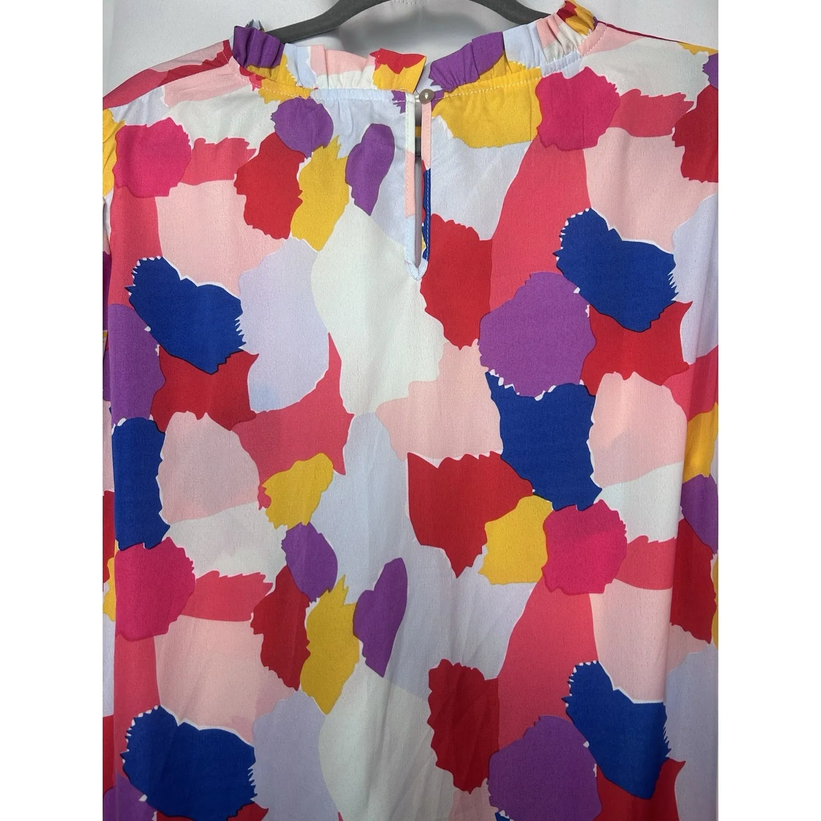 JODIFL Women's Size 3X Multicolor Print Frilled Mock Neck Puff Sleeve Top - Image 7