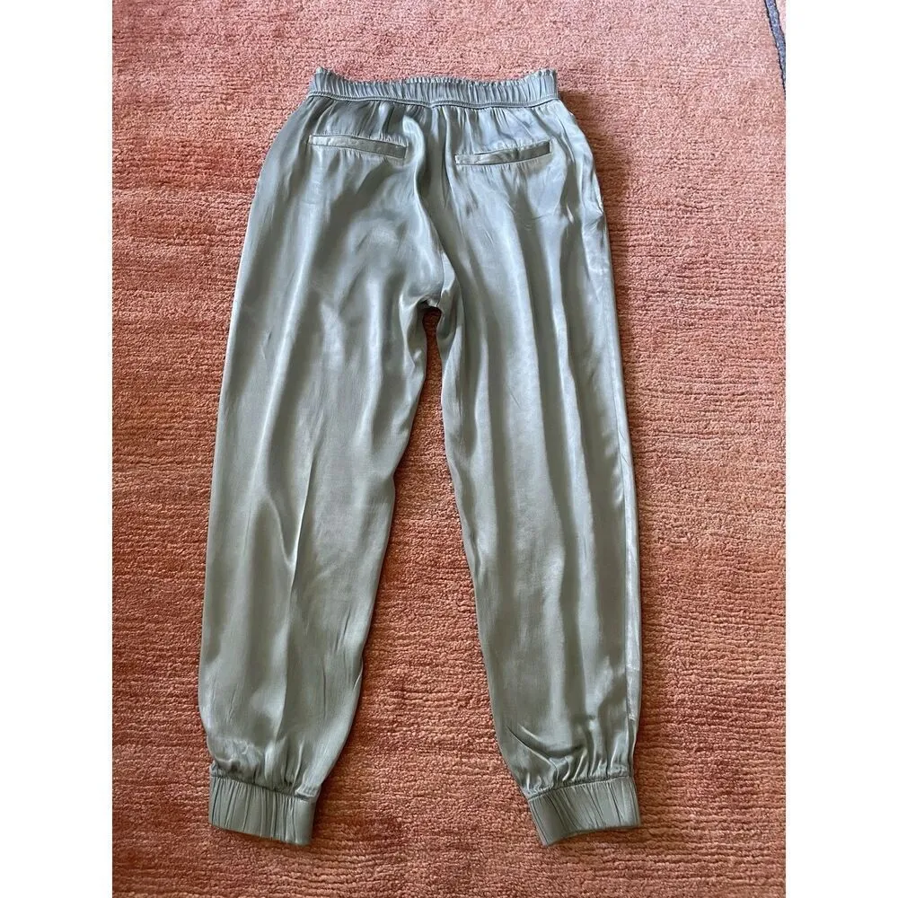 Zara Women’s Sage Green Satin Jogger Pants Elastic Waist Cuffed Hem Size S - Image 7