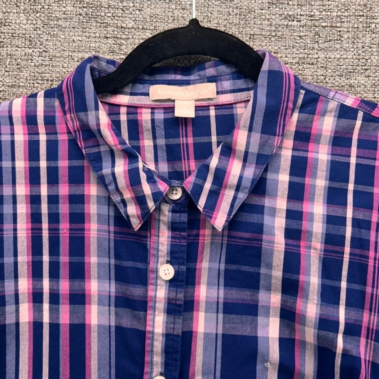 Woman Within Plaid Button‎ Up Top Blue 1X - Image 3