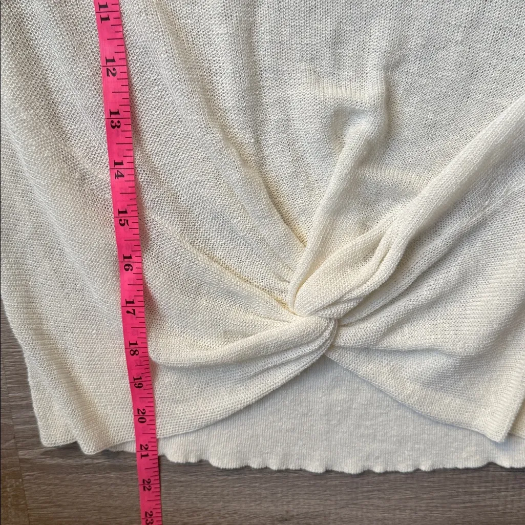VERONICA BEARD Kellen Crewneck Cap-Sleeve Twist-Front Sweater in Ivory Medium - Image 11