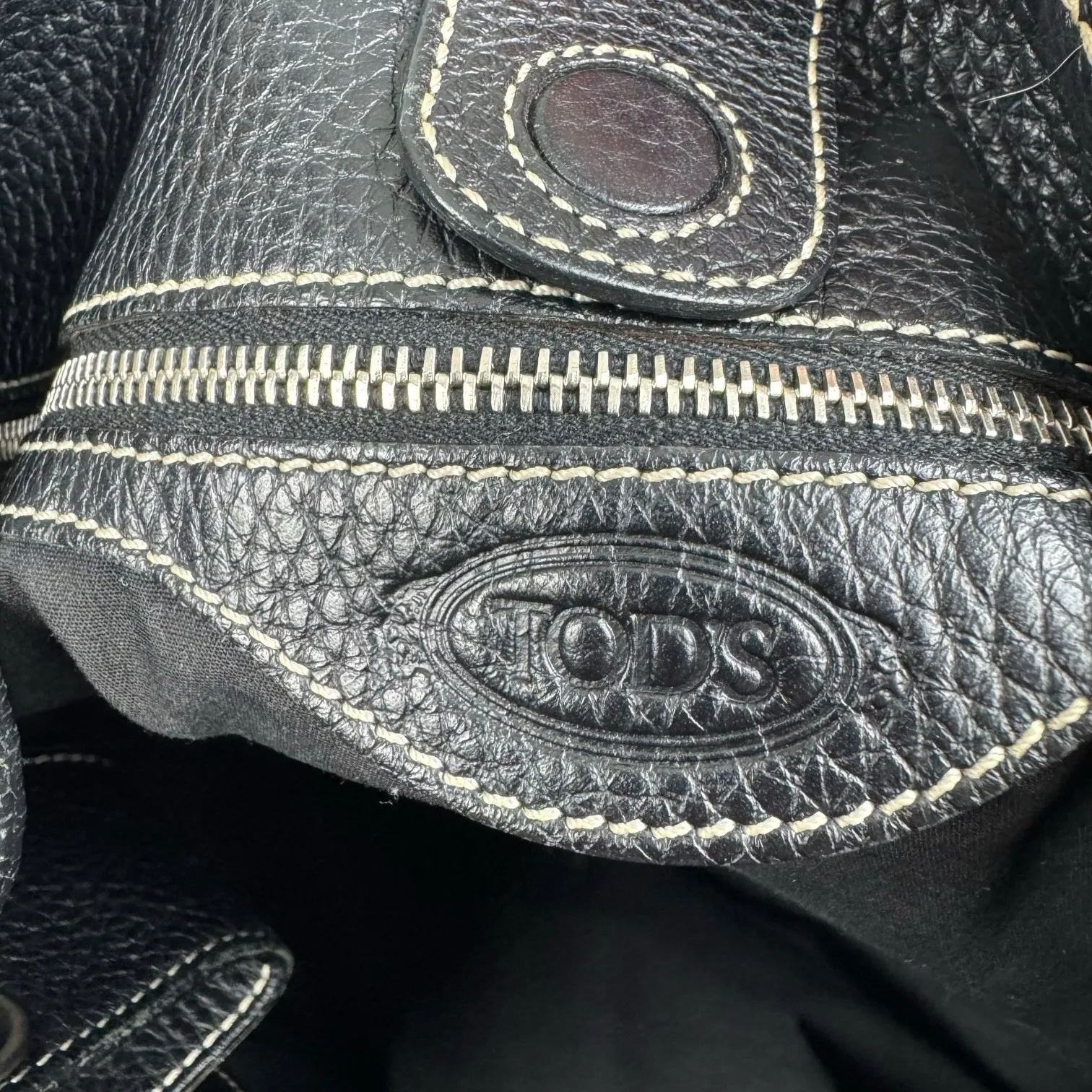 Tod's Dual Handle Black Pebbled Leather Shoulder Bag Tote Handbag Baguette - Image 10