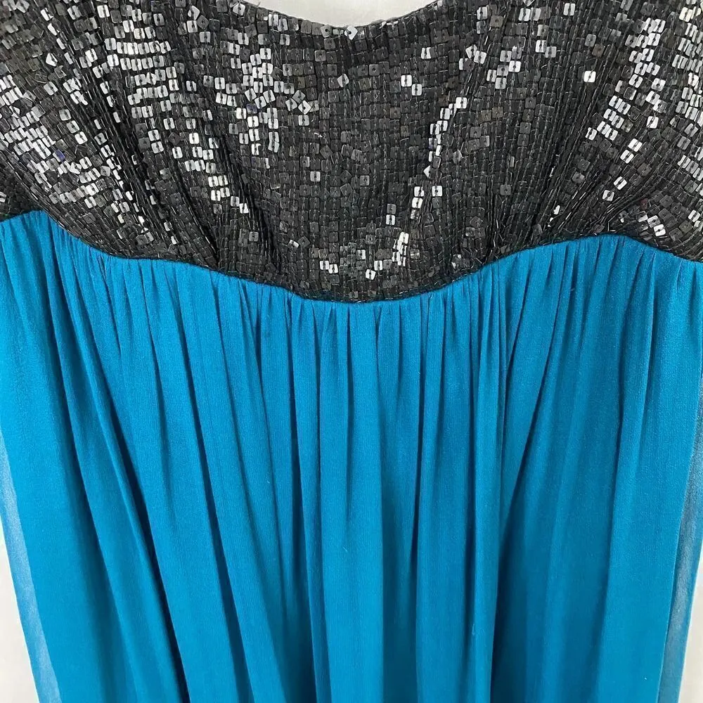 A.B.S. Allen Schwartz Collection Blue Silk Black Sequins Mini Dress Size 6 Blue - Image 7