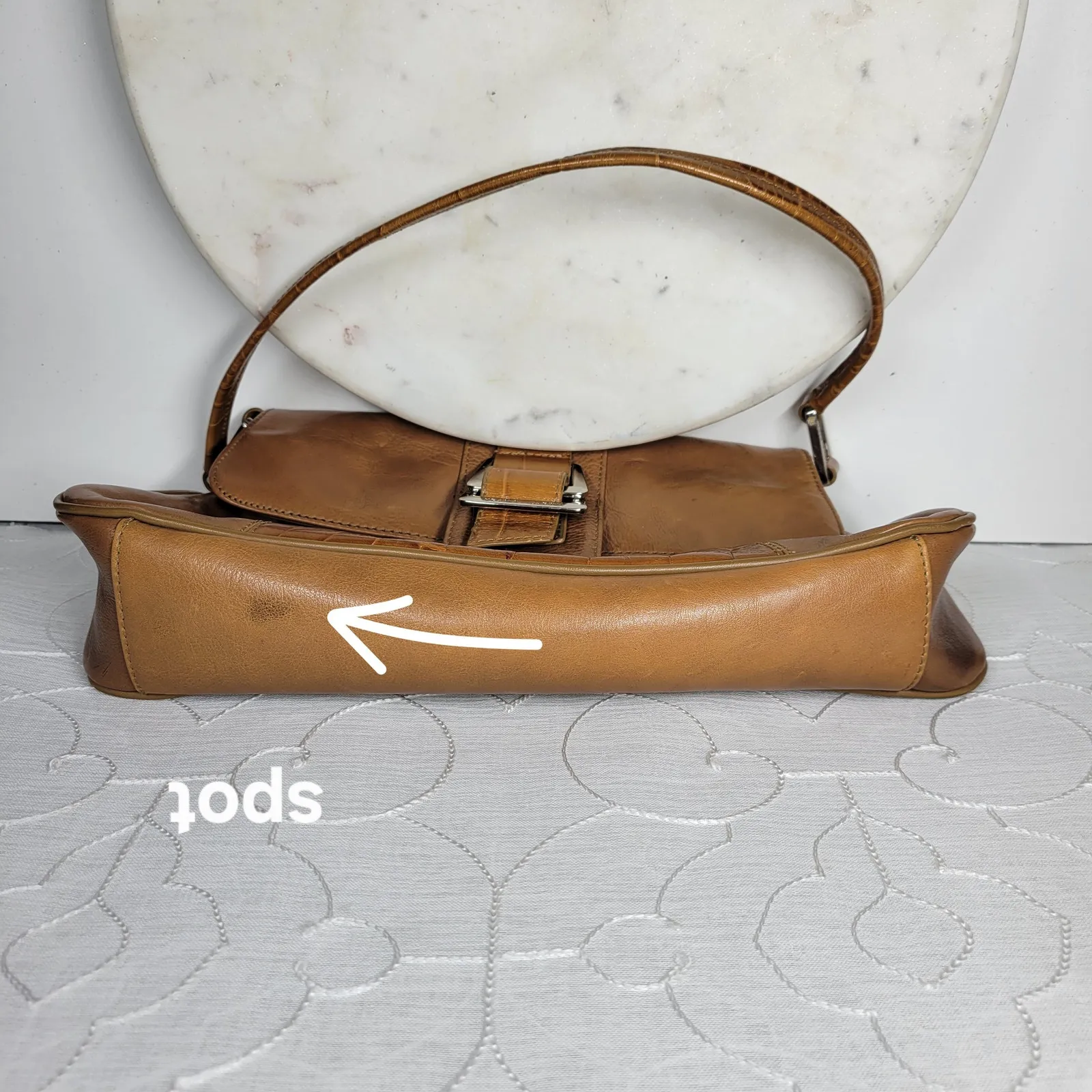 VTG Franco Sarto Y2K Leather Shoulder Bag Tan Alligator Trim Baguette Purse - Image 14