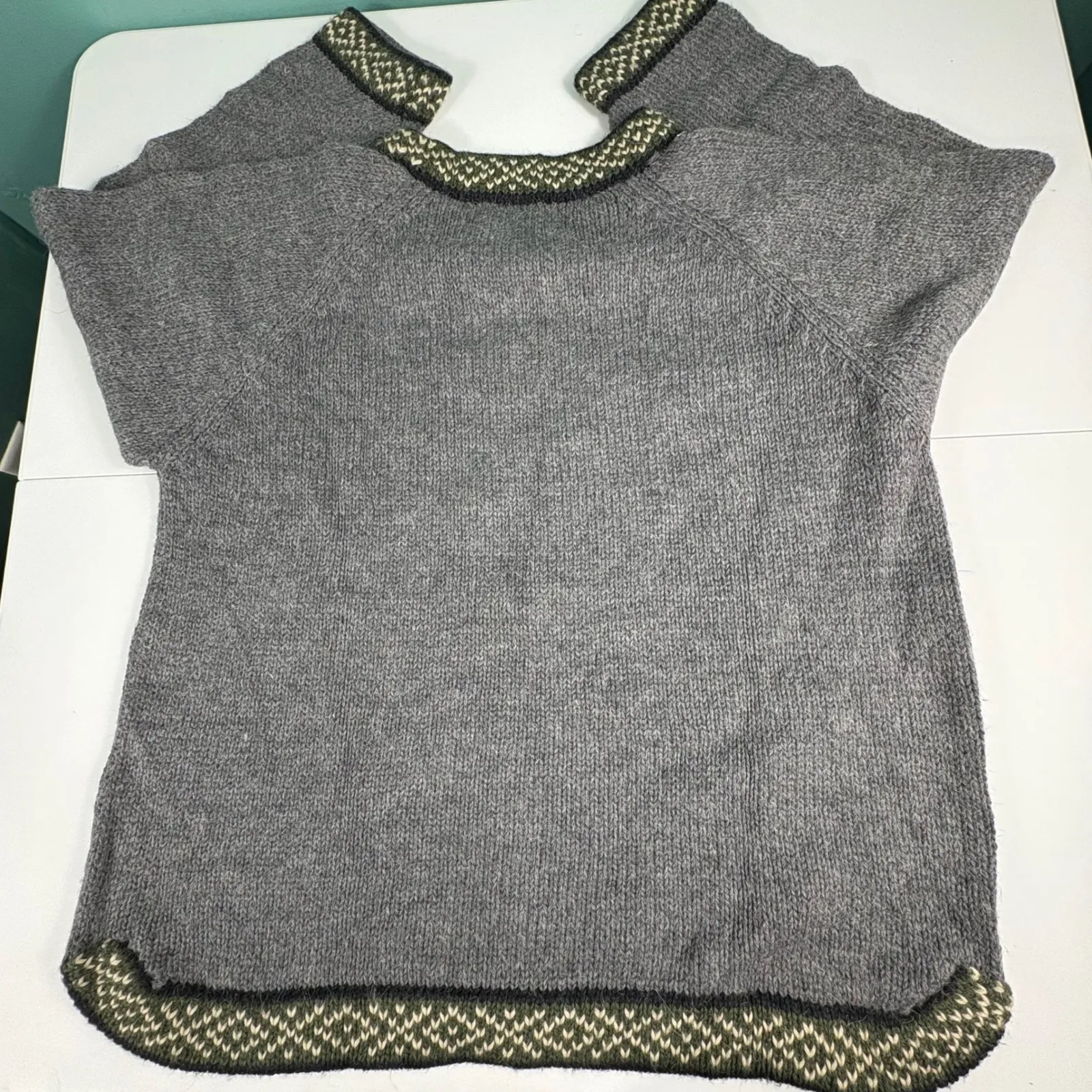 Rey Wear 100% Merino Wool Sweater Women's L Grey Nordic Fair Isle Knit Pullover Gray Size L - Image 9