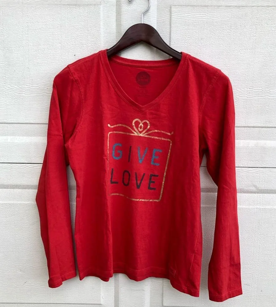 Life Is Good Shirt Red Long Sleeve Give Love Small - Image 2
