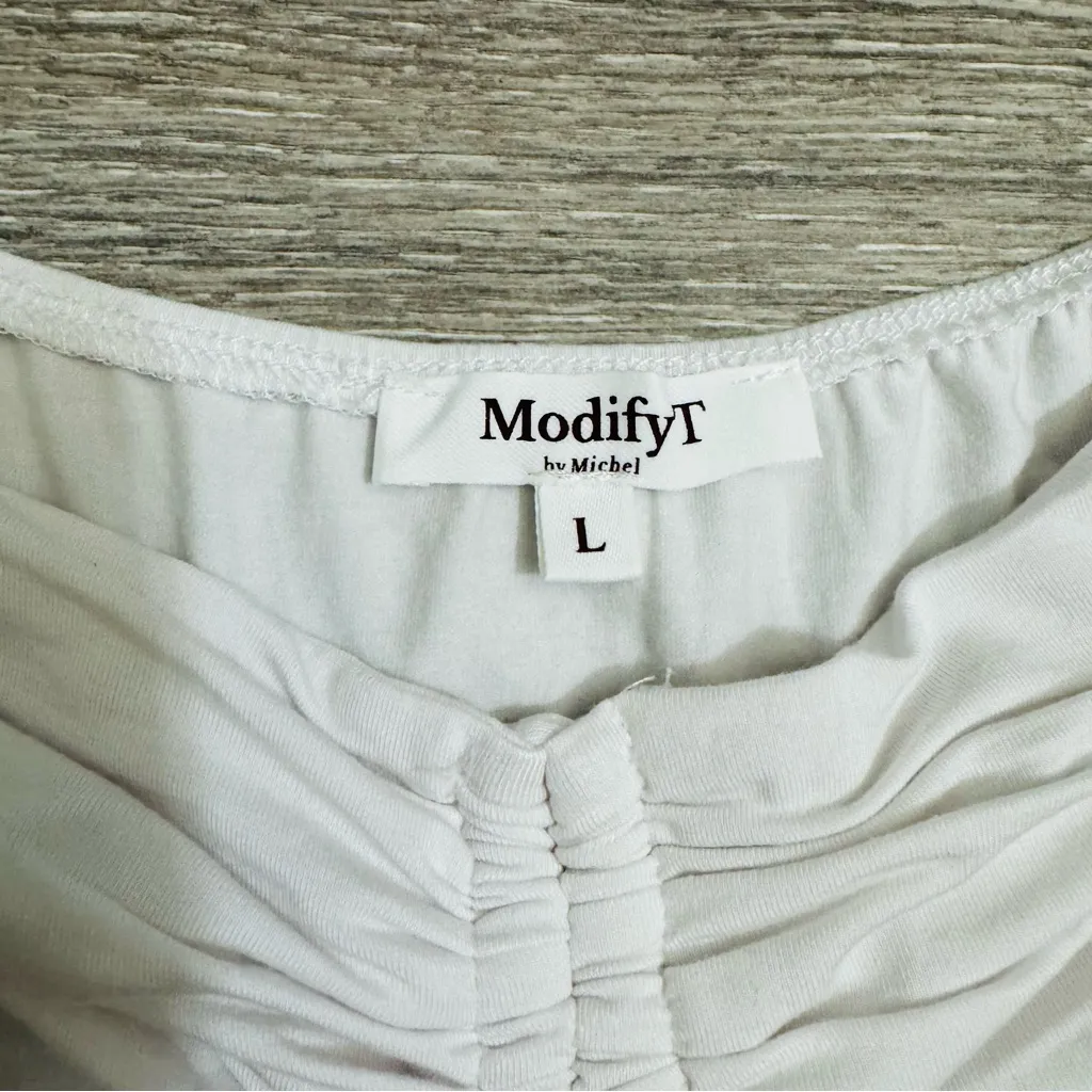 ModifyT‎ by Michel Women Cottagecore White Ruched Puff Sleeve Cropped Top Size L Size L - Image 6