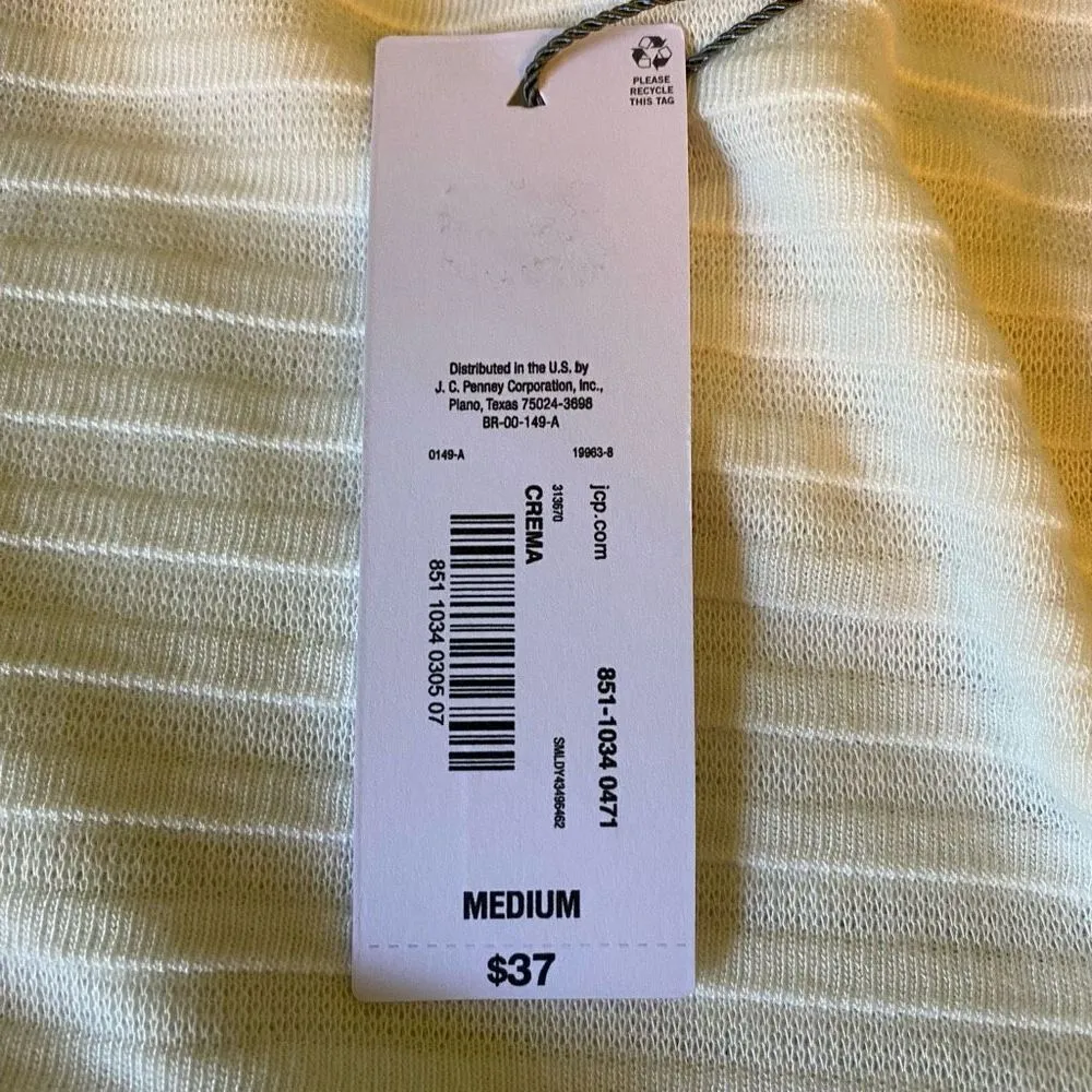 Liz Claiborne Womens Cream Long Sleeve Sweater Striped Button Embellished Medium - Image 6