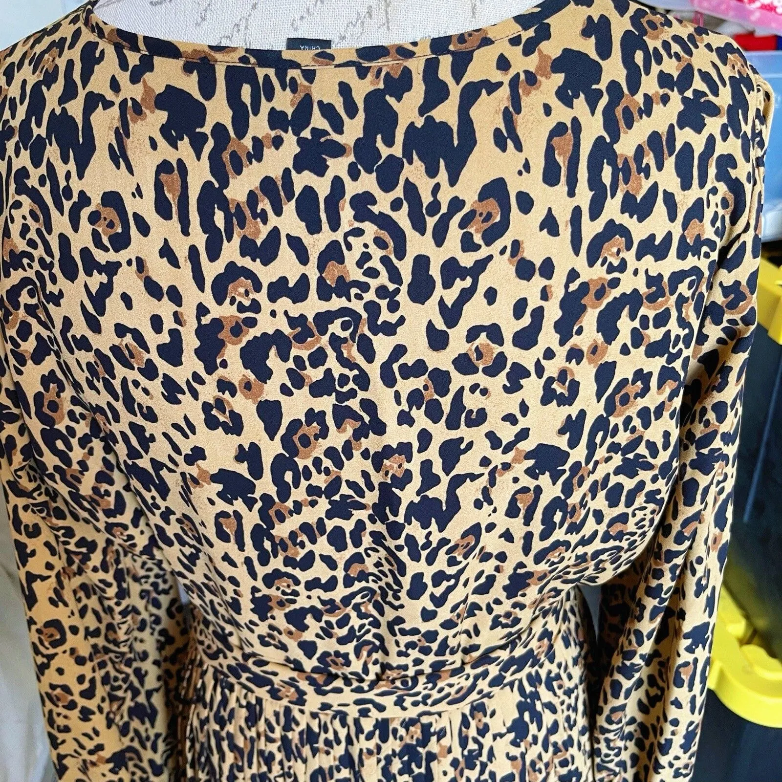 J.Crew Dress Sz 8 Long Sleeve Leopard Animal Print Safari Safari Chic Boho Fall - Image 5