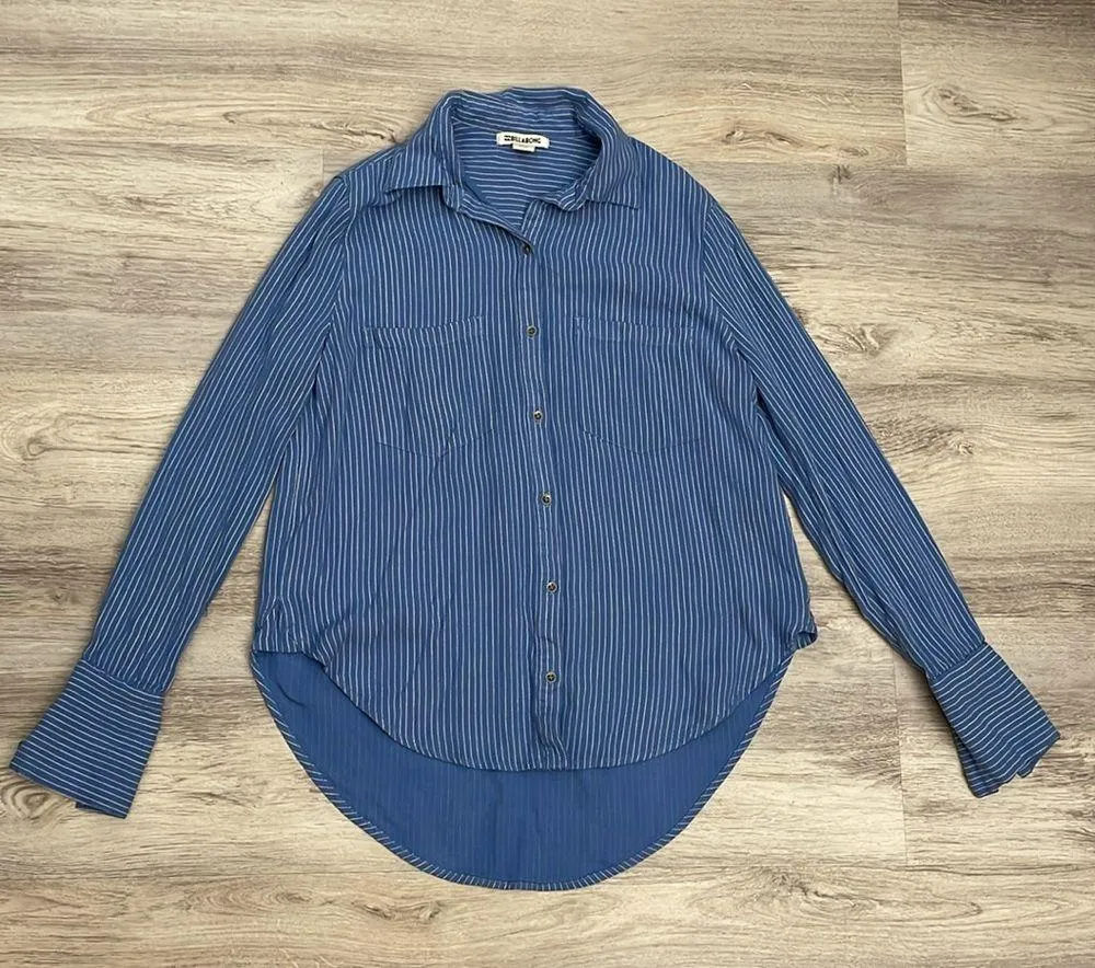 Blue & White Striped Long Sleeve Button Down Women's Shirt Size Small - Image 5