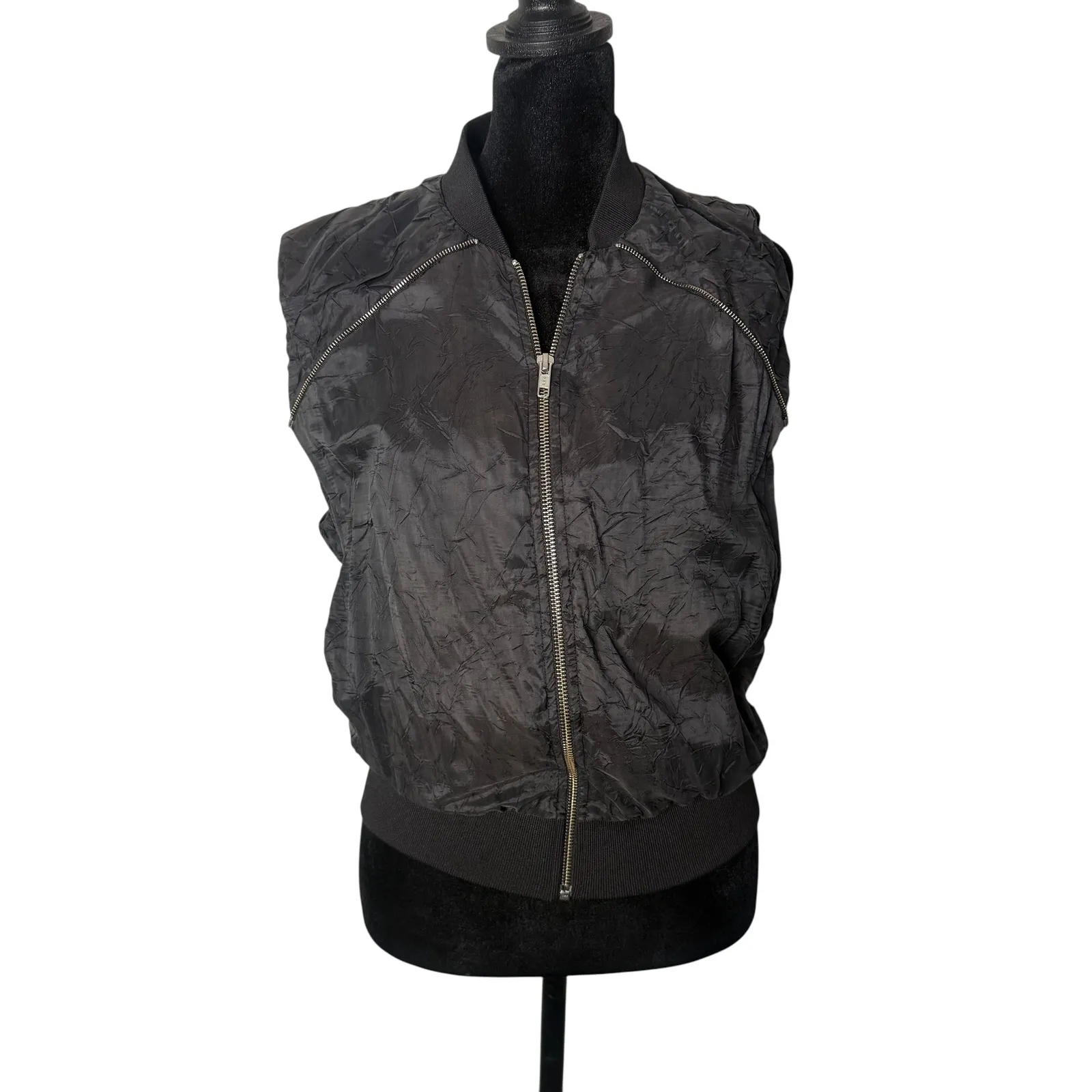 Acne Studios Blanche Crinkle Convertible Vest Jacket Womens 38 M Black Zip Up‎ - Image 9
