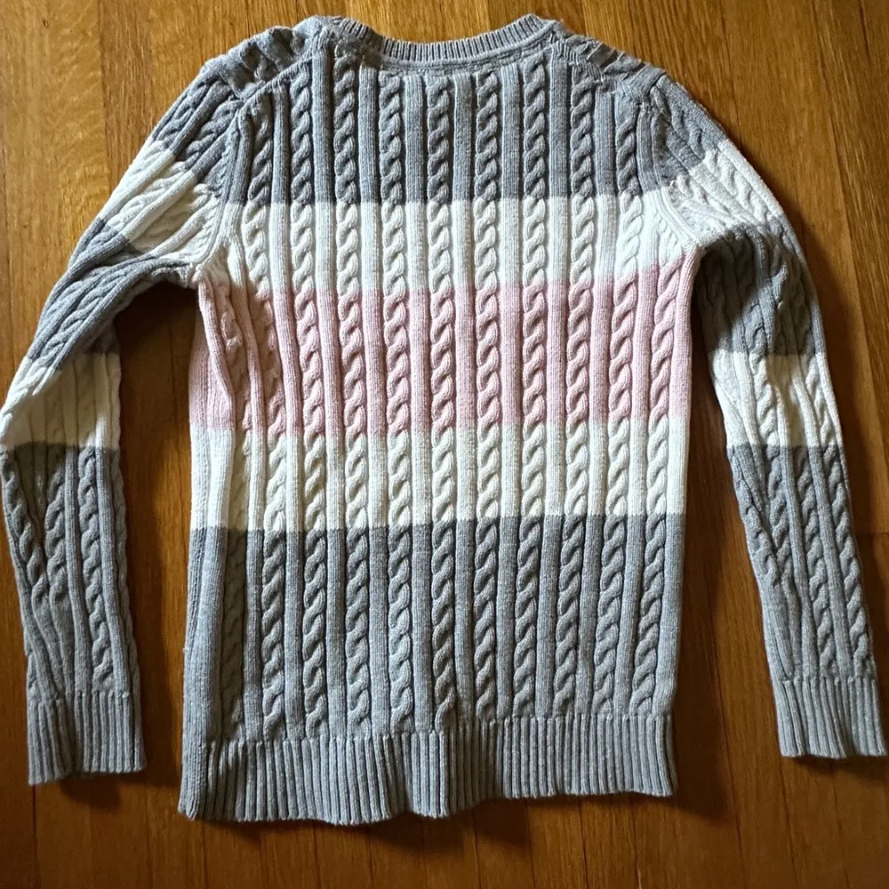 Preppy Striped Tommy Hilfiger Cableknit Sweater, Size Medium - Image 8