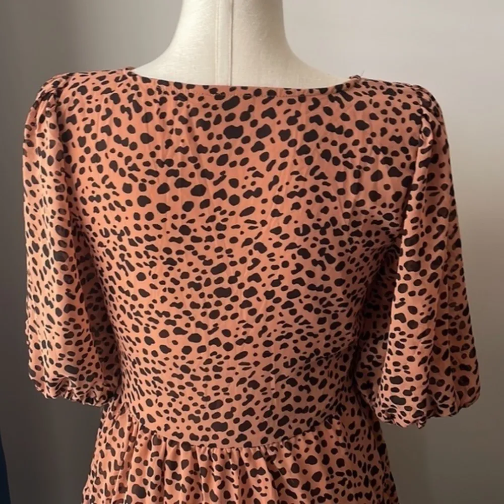 ASOS DESIGN shirred mini tiered smock dress with v neck in polka dot Sz 10 - Image 3