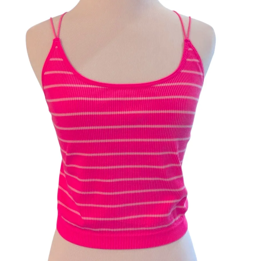No Boundaries Women’s Striped Cami Tank Top Pink White Crisscross Back Size XXL - Image 2