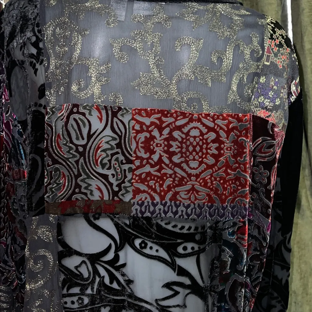 Vtg Chicos Velvet Burnout Silk Blend Kimono Topper Sz 3 XL Gothic Chic Oriental - Image 2
