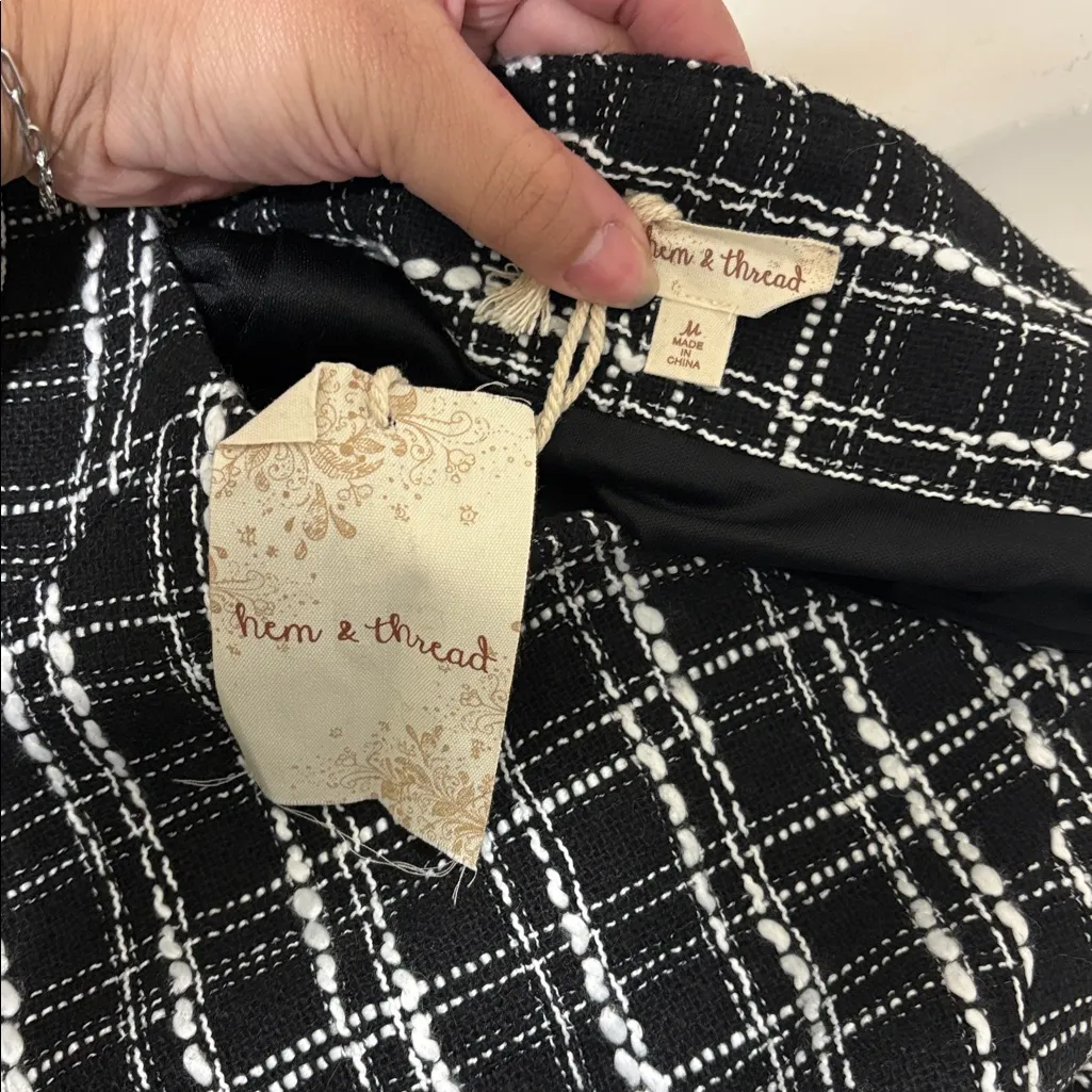 Hem & Thread Black and White Checkered Skater Skirt - Image 4