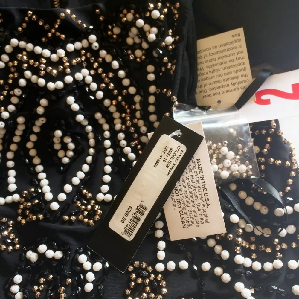 NWD Xscape women's size 10 beaded crop top bounce skirt combo set NEW small tear - Image 4