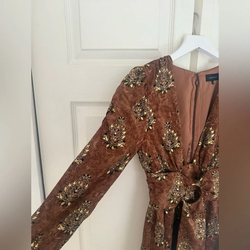 Majorelle Revolve Violeta Mini Dress Arabian Copper Gold Floral Long Sleeve XS - Image 6