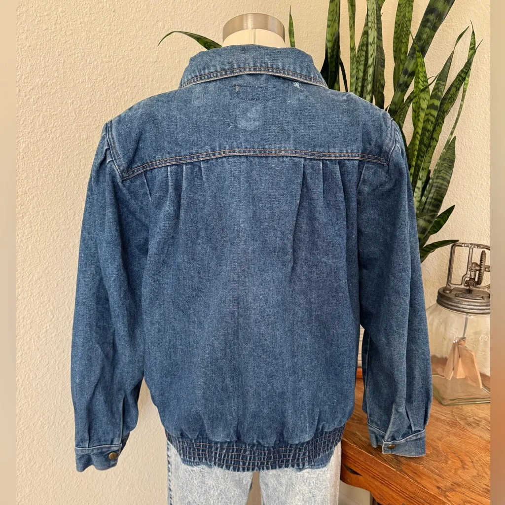 Vintage 80s Puff Shoulder Denim Jacket Boxy Fit Large Blue - Image 2