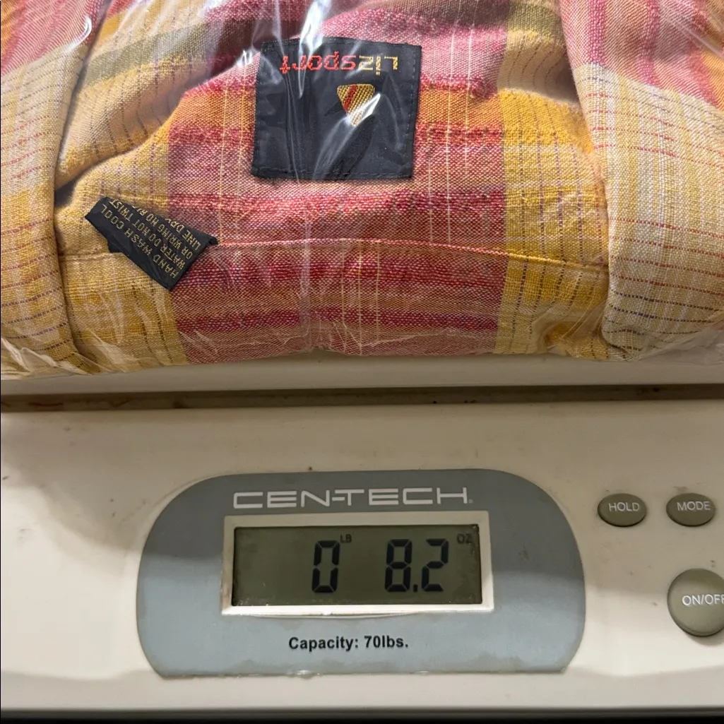 Vintage Liz Sport women's size large orange plaid short sleeve button front top - Image 7