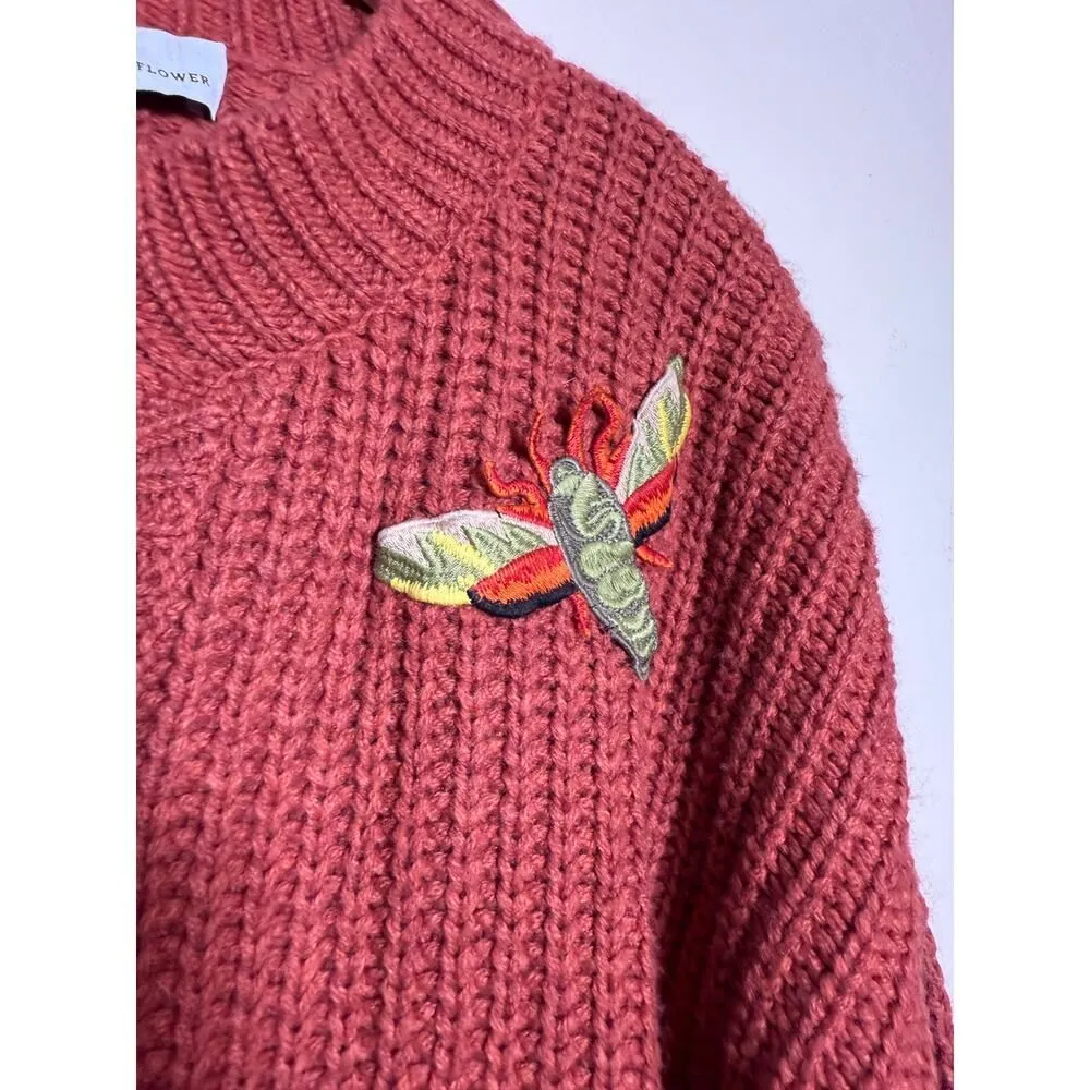 NWT Never a Wallflower Rust Embroidered Bug Cardigan Sz. S Brown - Image 3