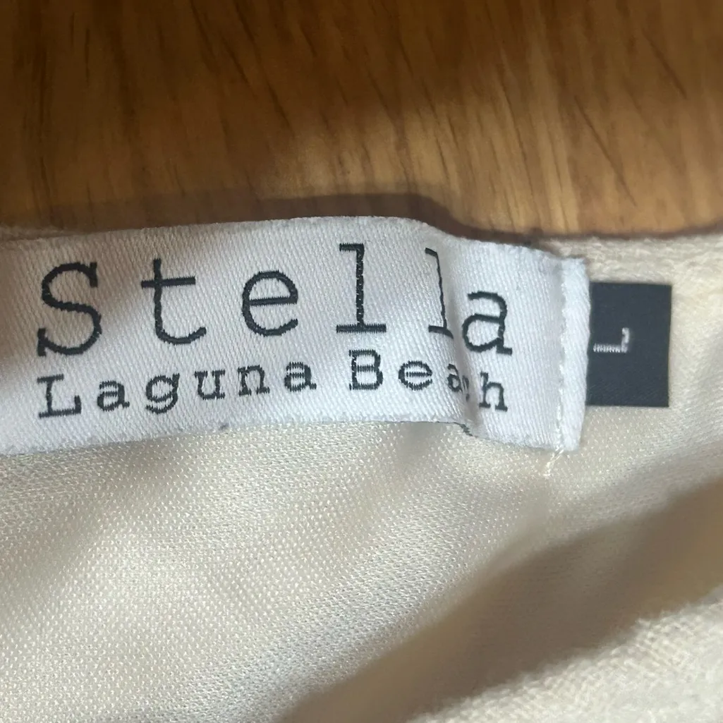 Stella Laguna Beach Cream Mini ruffle deep V cut ‘Beachy’ Dress womens Large - Image 10