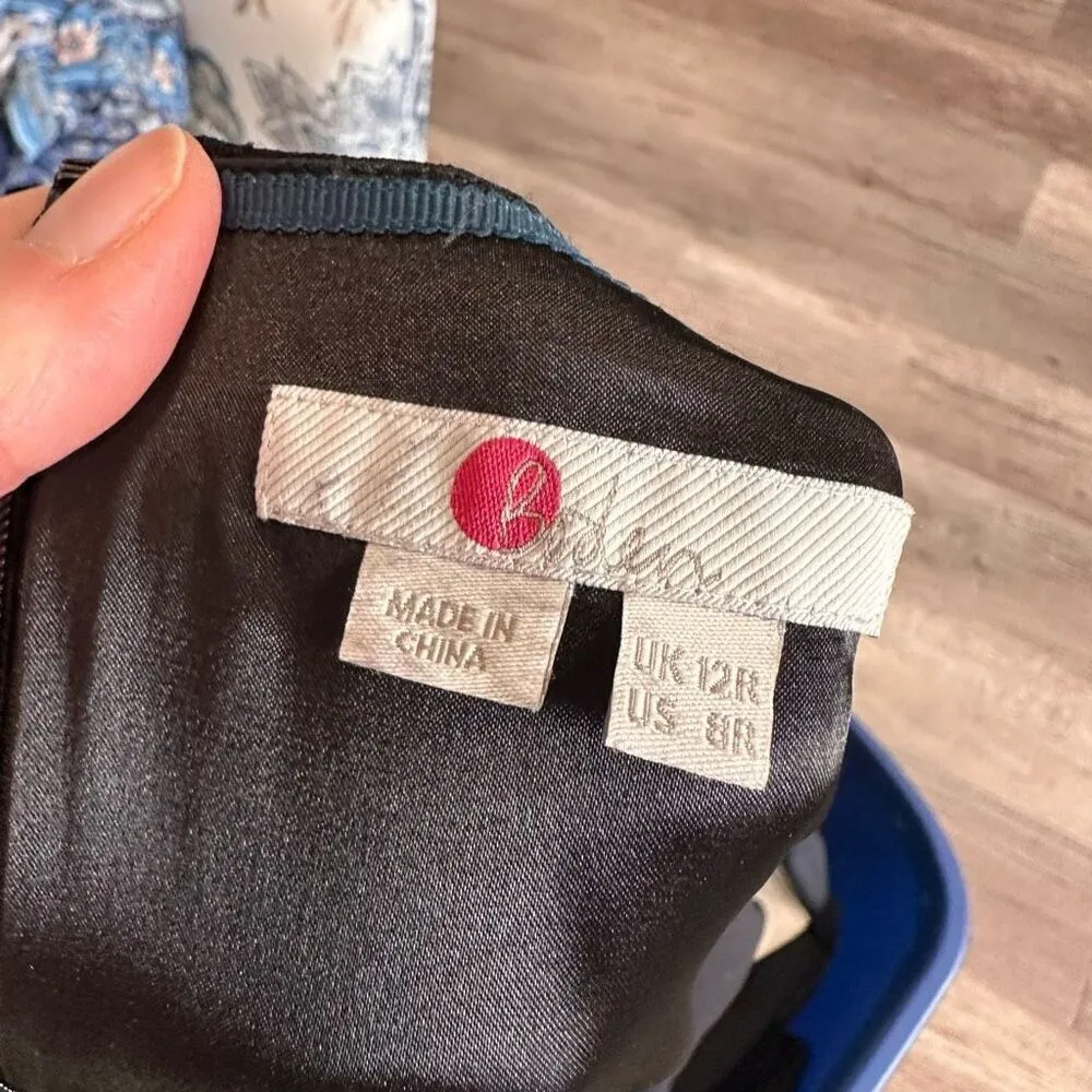 Boden Women's Size 8R Flippy Pencil 3/4 Sleeve Ruffles Cocktail Midi Dress Black - Image 4