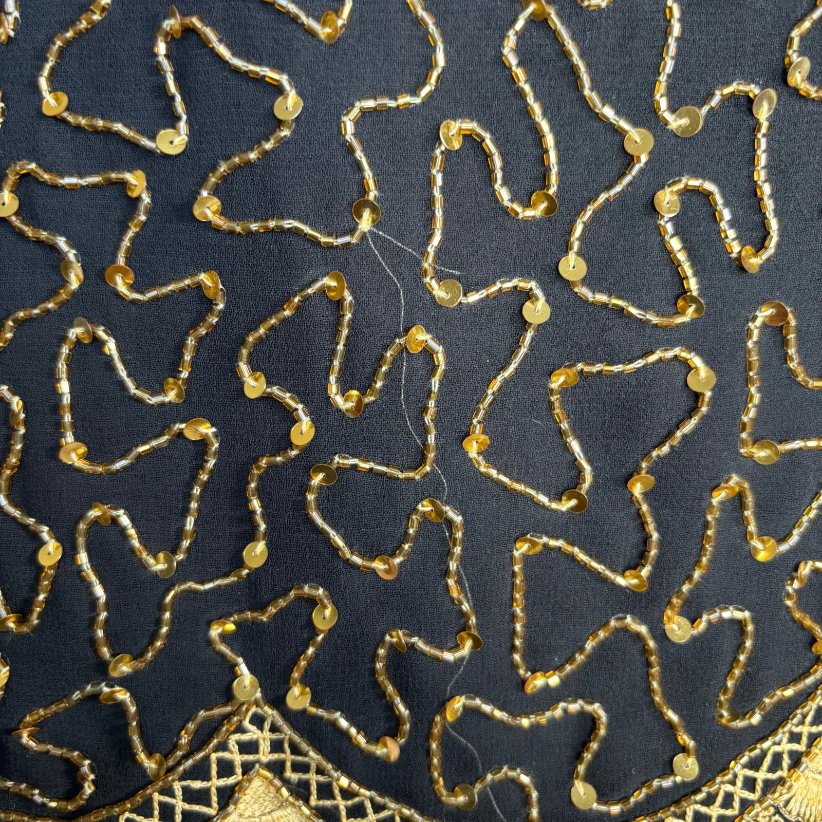 Vintage Beaded Drama Black Gold Drop Waist Sequin Cocktail Dress Sleeveless 4 Size M - Image 14