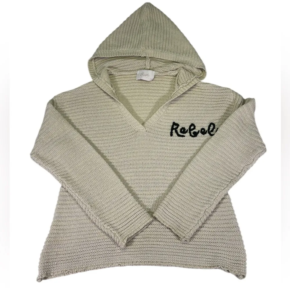 V-neck ribbed crocheted knit long sleeve sweater hoodie embroidered stitch Rebel - Image 5