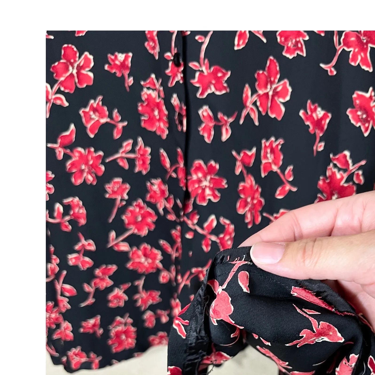 Vintage Rena Rowan for Saville Maxi Skirt Black Red Floral Button Front Womens M Size M - Image 2