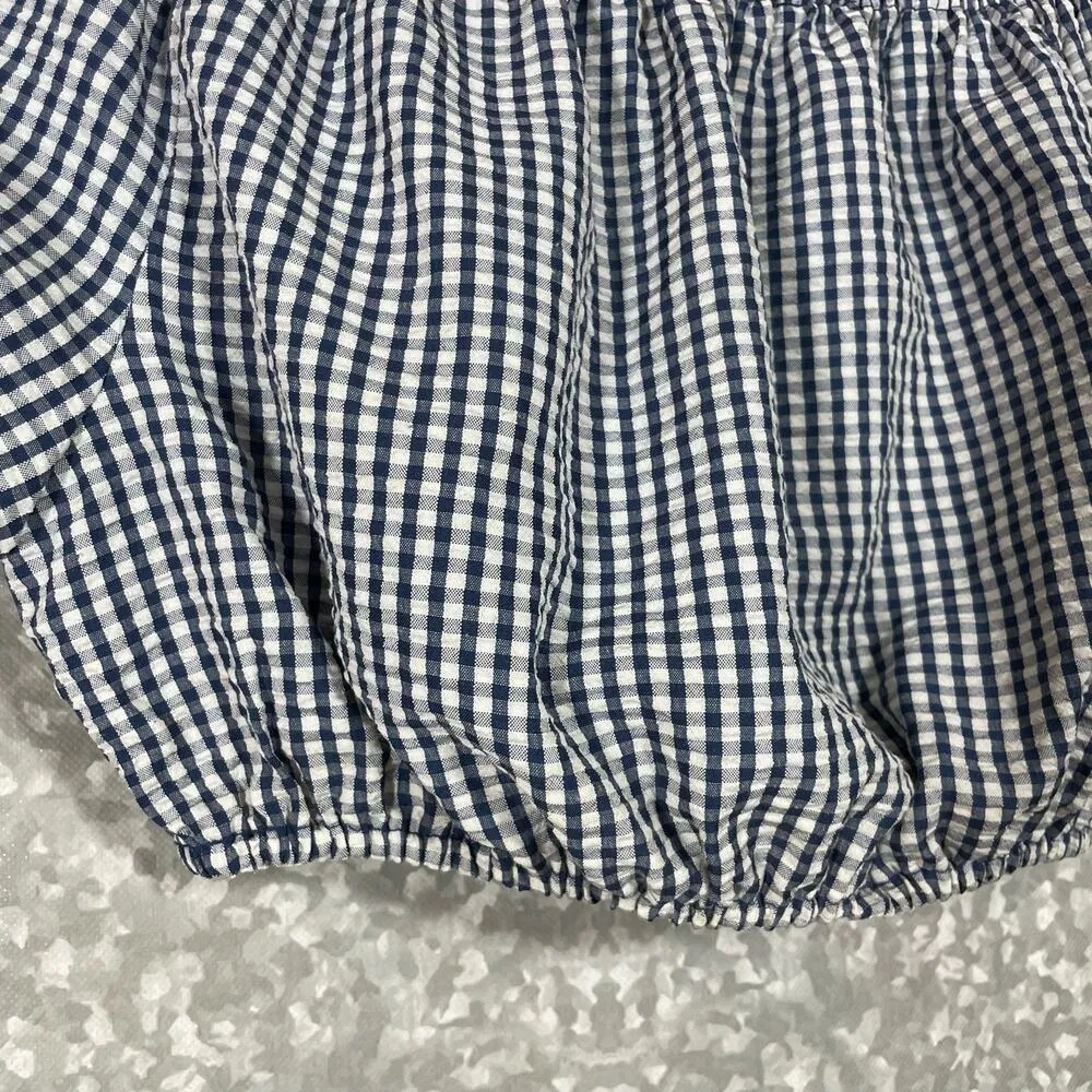 Asos Women's Blue & White Gingham Crop Puff Sleeve Peasant Top - Size 2 - Retro - Image 3