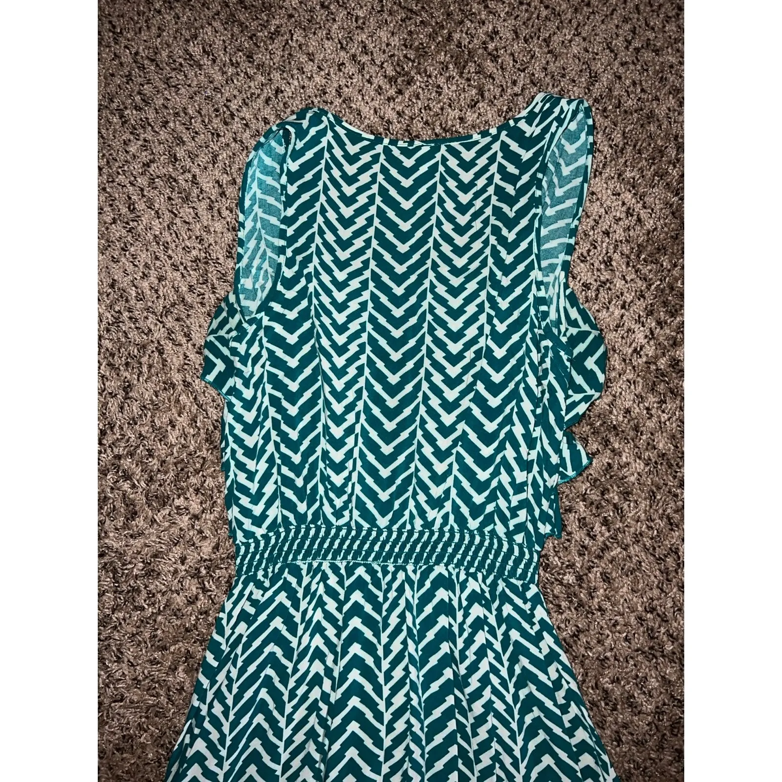 Xhilaration‎ Women's geometric high low sleeveless teal/white  dress size medium - Image 8