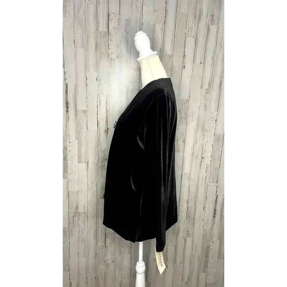 NWT Jantzen Classics Women's Medium Black‎ Velour Blouse & Jacket Set Black - Image 7