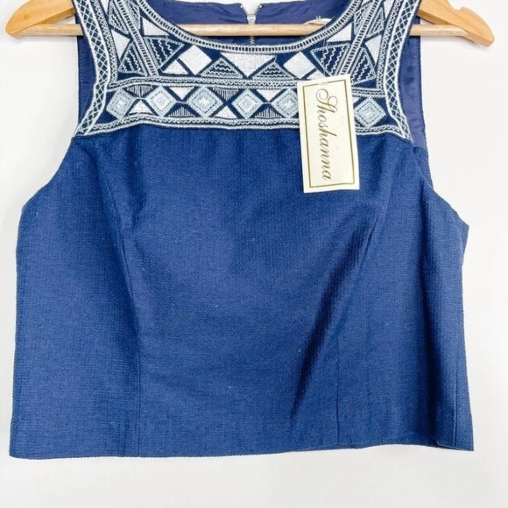 Shoshanna Avril Embroidered Geometric Sleeveless Crop Top Blue Size 6 - Image 72