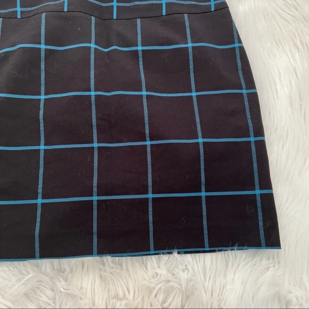 Loft A-Line Shift Skirt Black Teal Window Pane Plaid - Image 4
