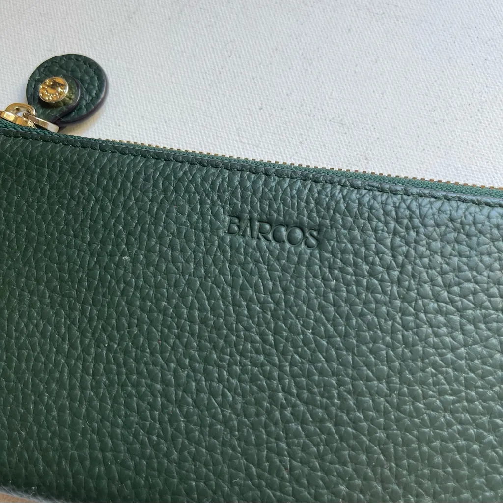 Barcos Pebbled Leather Emma L Shaped Zip Wallet Long Hunter Green - Image 4