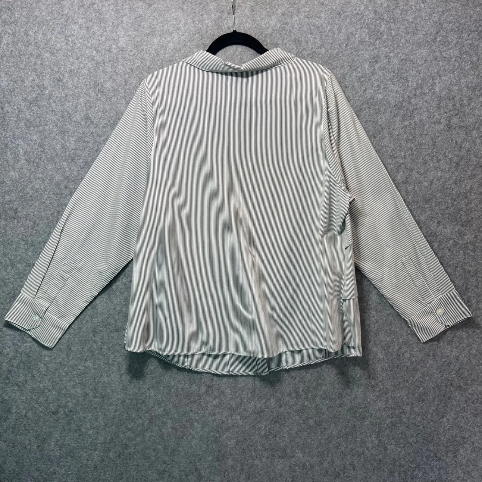 Tulip Striped Button Front Shirt Top L Black White Tiered Pockets Long Sleeve Size L - Image 6