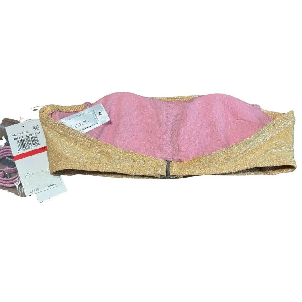 SALT + COVE Precious Metals Gold Metallic Pink Bandeau Bikini Swim Top NWT XS - Image 6