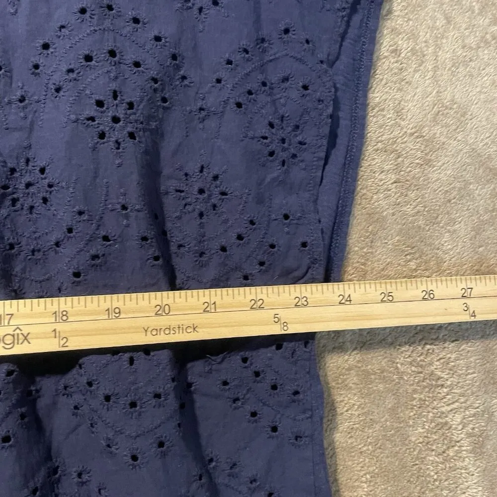Old Navy Shirt Womens XXL 2X Plus Cap Sleeve Eyelet Navy Blue Embroidered Blouse - Image 4