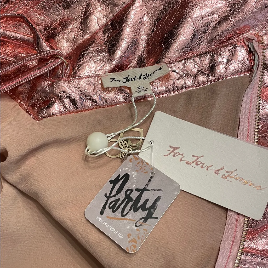 NWT Luna Metallic Mini Dress by for Love & Lemons at Free People, Rose Size XS - Image 6