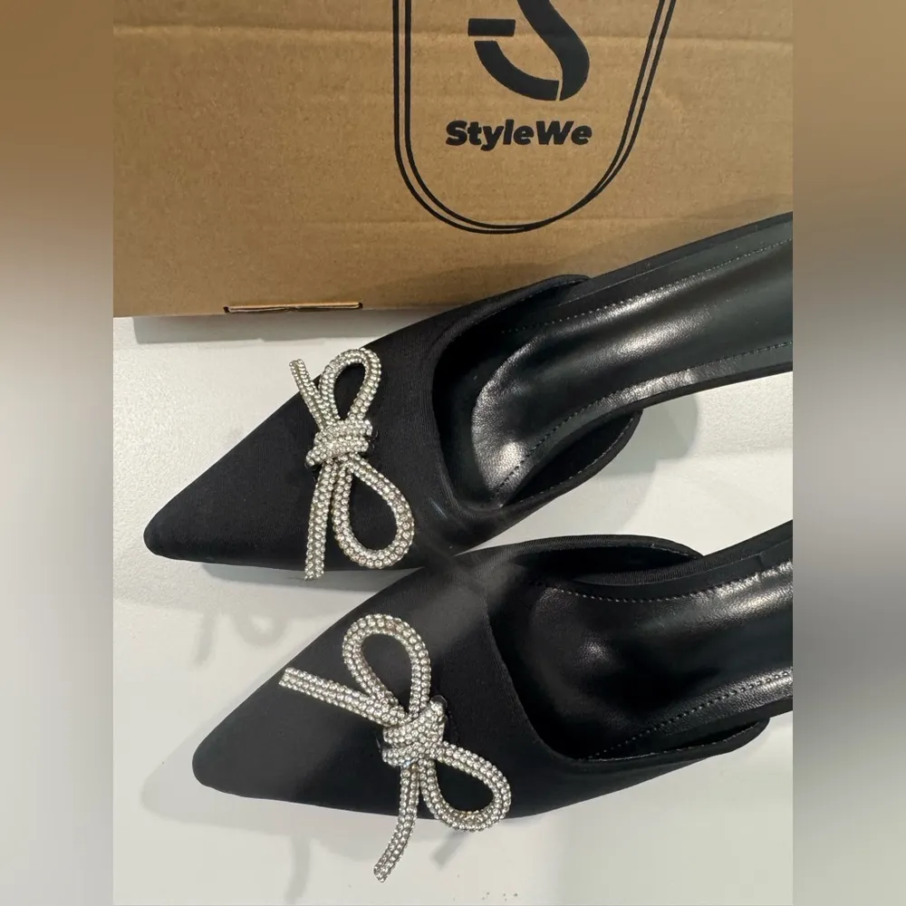 STYLEWE Elegant Black Women's Mules with Rhinestone Bow🌻 Size 8 - Image 10