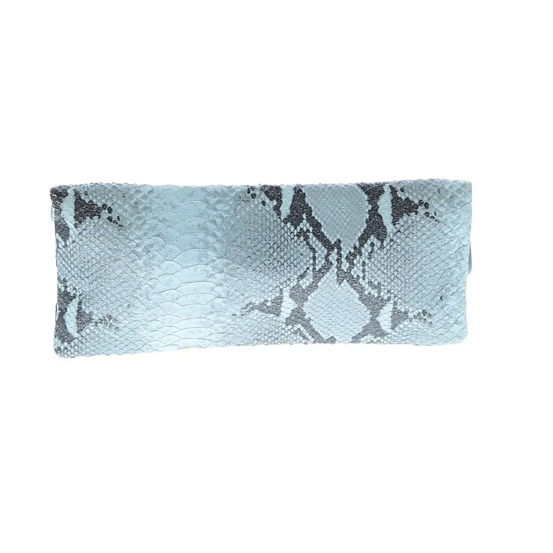 Henri Bendel Light Blue Snakeskin Leather Foldover Clutch Evening Bag - Image 3