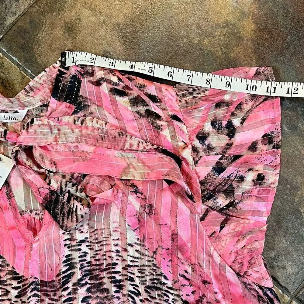 NWT Dalin Hot Pink Neck Tie Blouse 2X Size XXL - Image 5