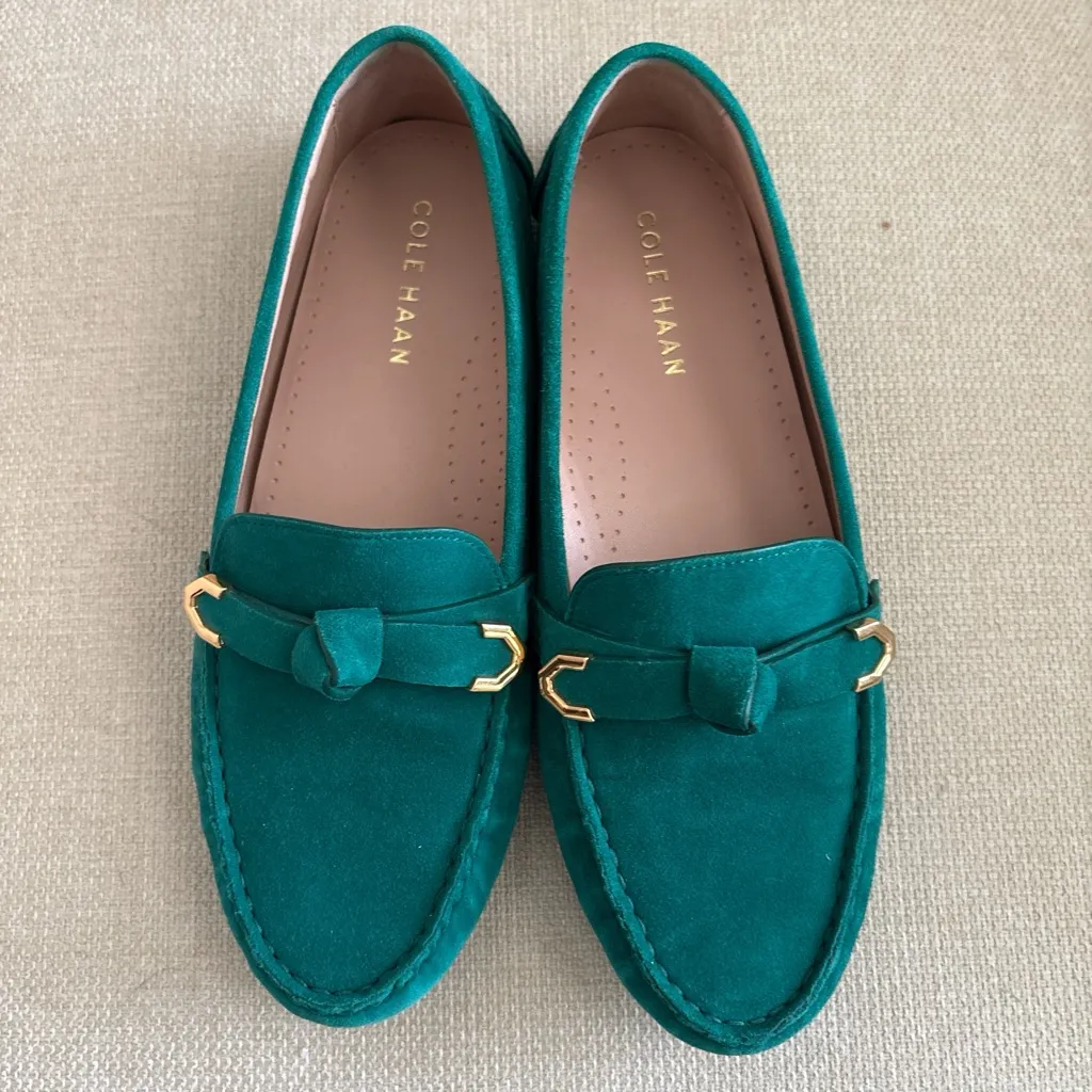 Cole Haan Green Suede Loafers with Gold Accent - Image 3