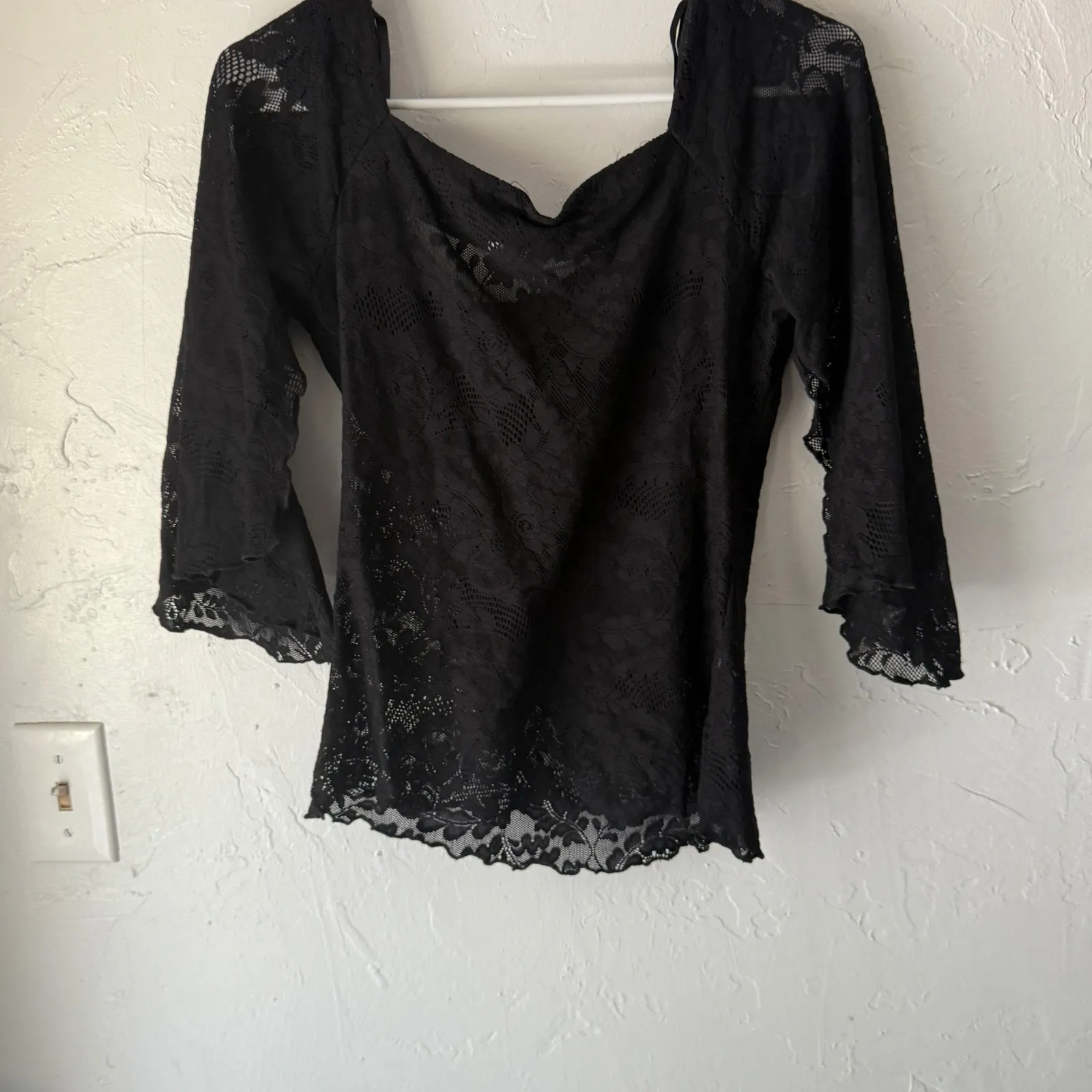 Black Lace Top VOL. 1 Square Neck Bell Sleeve Blouse Womens XL Whimsigoth Witchy - Image 8
