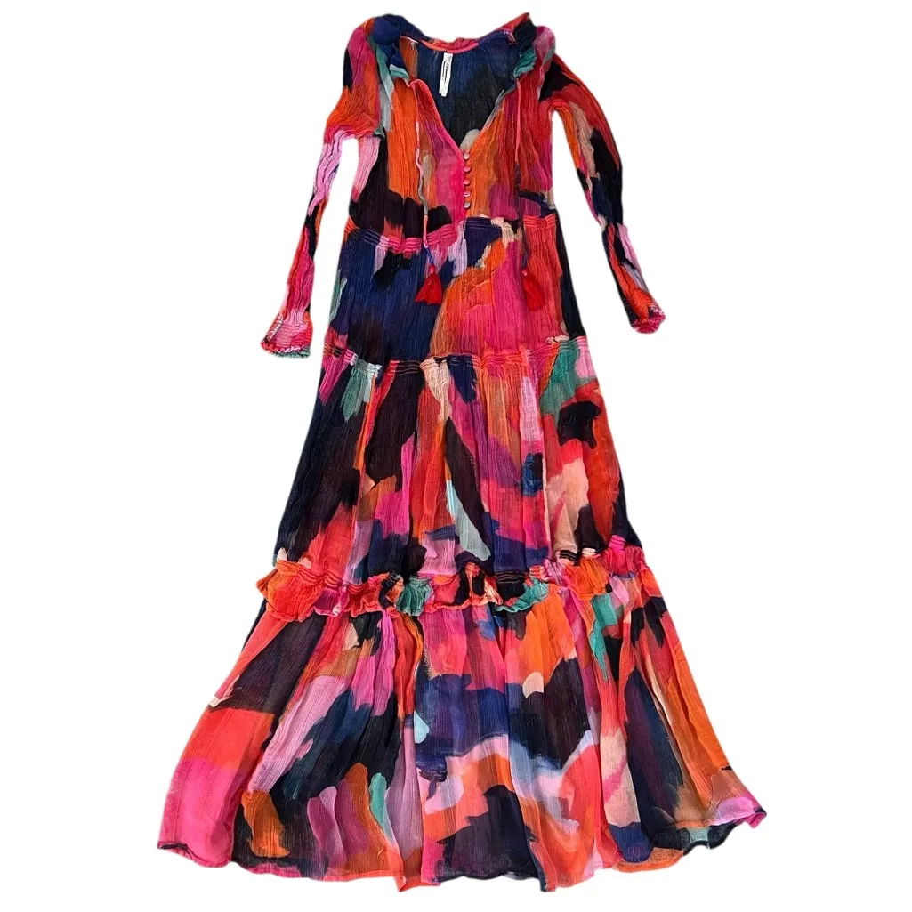 Anthropologie The Marais Women’s Printed Chiffon Tiered Ruffle Maxi Dress Sz S - Image 13