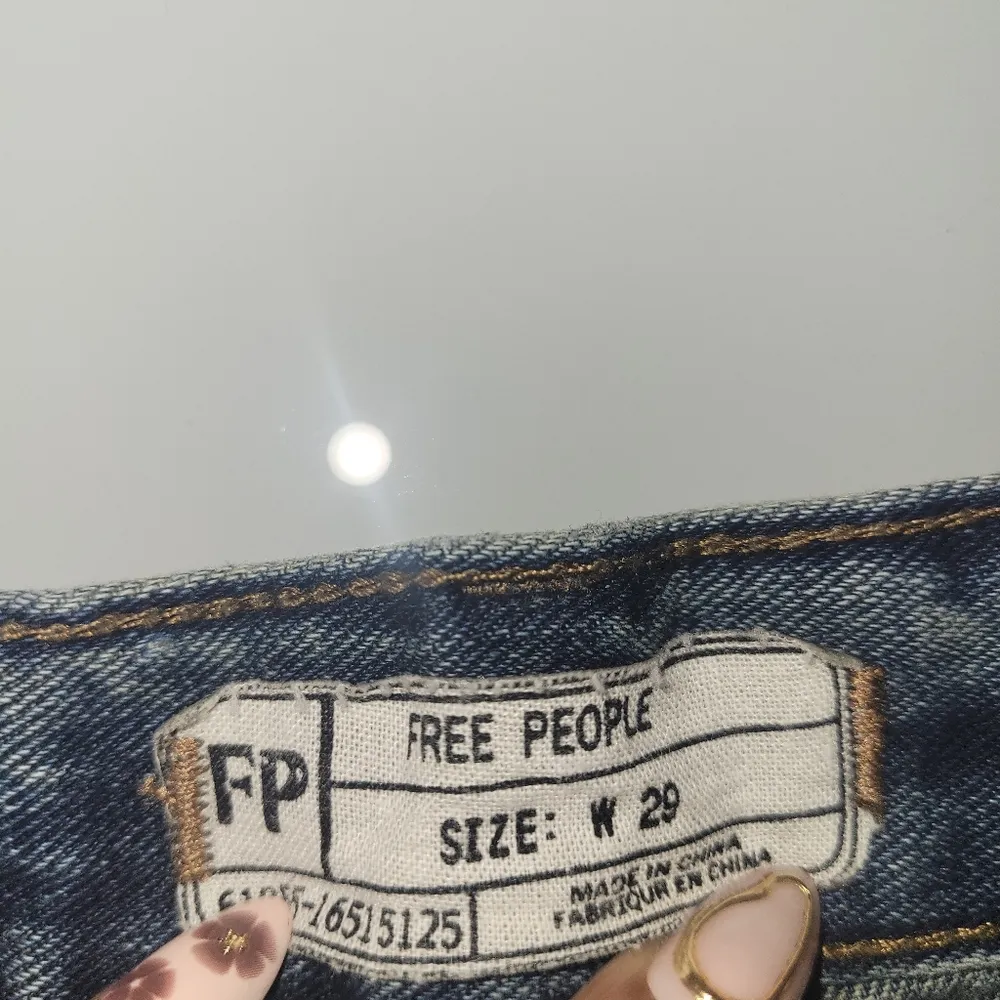 Free People Dark Blue Frayed Jean Shorts - Image 2