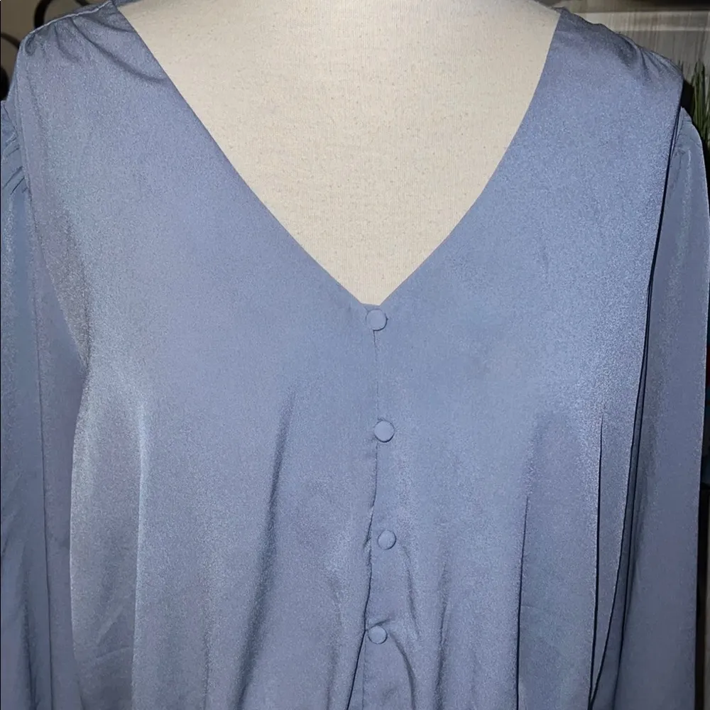 Nine West Blue Buttoned Peplum Blouse - Image 2