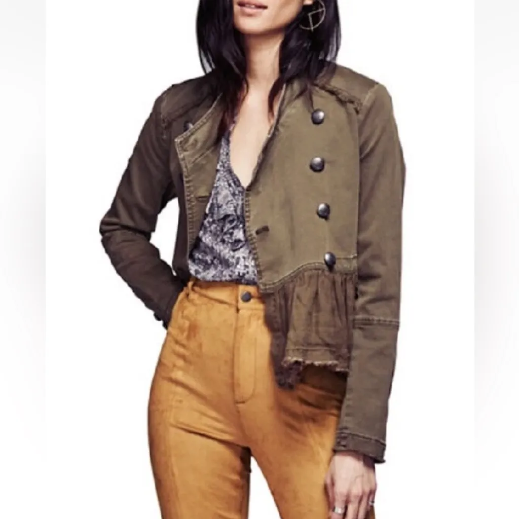 Free People Ruffle Hem Military Jacket size Medium - Image 2